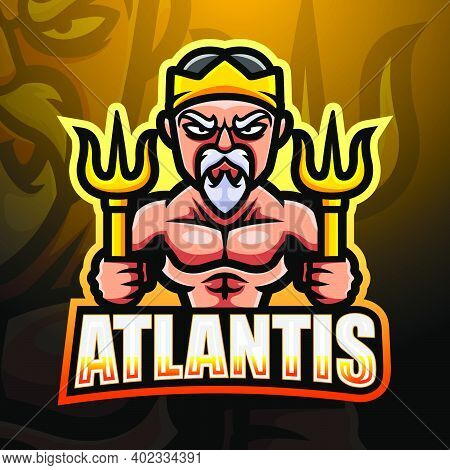 Vector Illustration Of Atlantis Mascot Esport Logo Design