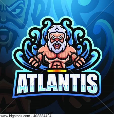 Vector Illustration Of Atlantis Mascot Esport Logo Design