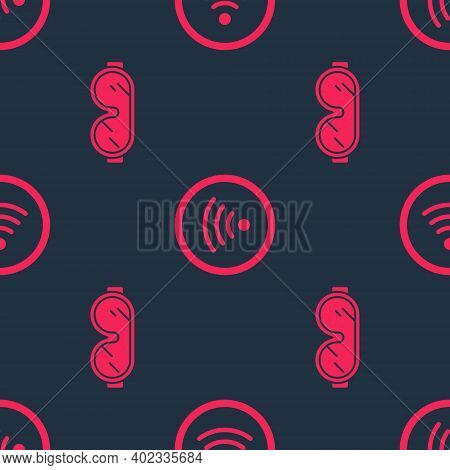 Set Ski Goggles And Wi-fi Wireless Internet Network On Seamless Pattern. Vector