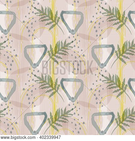 Modern Trendy Mid Century Abstract Shapes Seamless Pattern. Geometric Textured Repeat Pattern. Scand