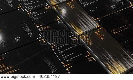 Stock Financial Market Data, Columns Of Numbers And Symbols. Animation. Abstract Data Board Divided 