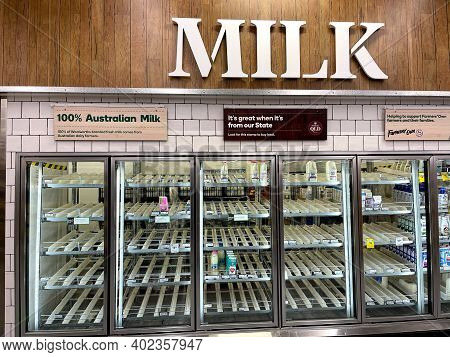 Brisbane, Australia, 8 January 2021: Empty Supermarket Shelves, After Panic Buying Across The City A