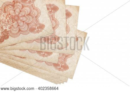 1 Ukrainian Coupon Bills Lies In Small Bunch Or Pack Isolated On White. Mockup With Copy Space. Busi