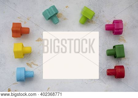 Mock Up Background Educational Constructor For Children, Nuts And Bolts In The Form Of Geometric Sha