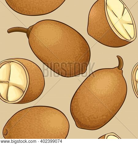 Cupuacu Fruit Vector Pattern On Color Background