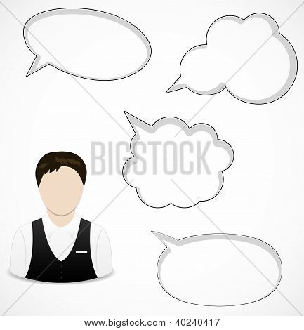 Mies ja speech bubbles