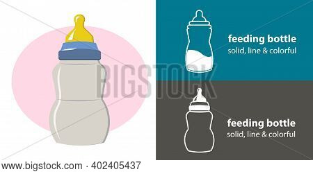 Baby Milk Bottle Icon. Feeding Bottle With Soother Isolated Vector Icon. Feeding Bottle Line, Solid 