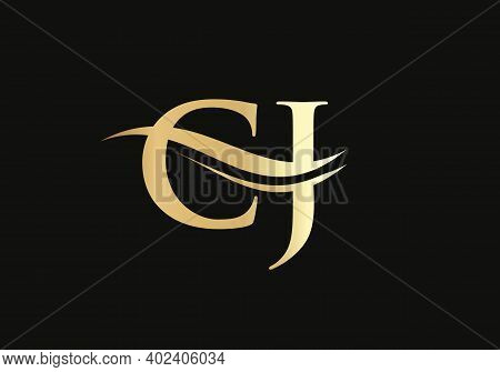 Premium Letter Cj Logo Design With Water Wave Concept. Cj Letter Logo Design With Modern Trendy