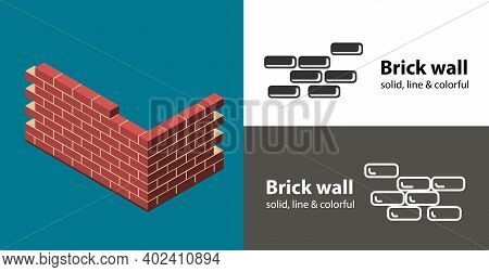 Brick Wall Isolated Vector Flat Icon. Bricks Line Solid Design Element