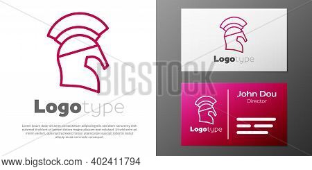 Logotype Line Greek Helmet Icon Isolated On White Background. Antiques Helmet For Head Protection So