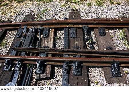 Railway Equipment. Installation Of Rail Fastening. Railway Turnout Mechanism. Filming Of The Soviet-