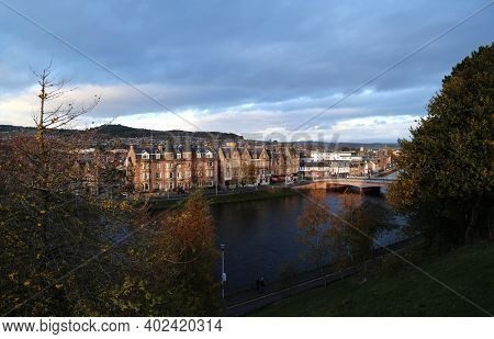 View Of The City Of Inverness On The River Ness, Scotland. High Quality Photo