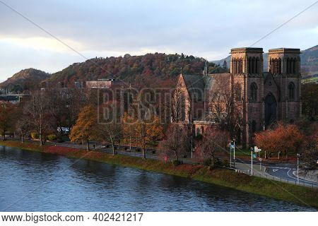 View Of The City Of Inverness On The River Ness, Scotland. High Quality Photo