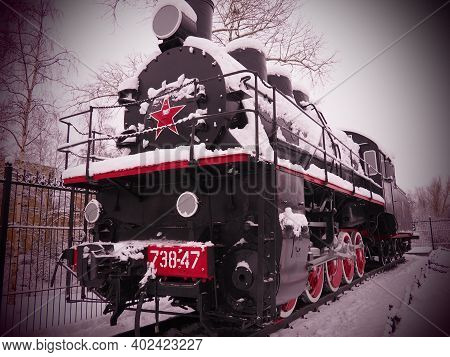 Petrozavodsk, Russia, January 06, 2021. Retro Train, Locomotive. The Inscription 
