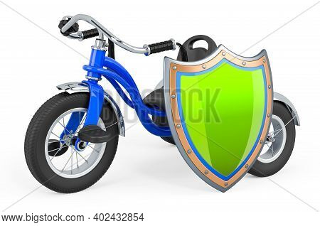 Tricycle Kids Bicycle With Shield, 3d Rendering Isolated On White Background