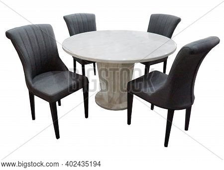 Dining Table And Chairs Isolated On White Background. Luxury And Modern Dining Table Sets In Differe