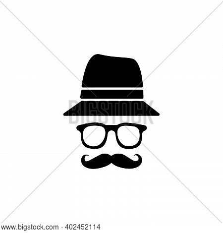 Glass, Hat, Mustache. Happy Father\'s Day Labels. Flat Style Vector Logo And Emblems For Barbershop,