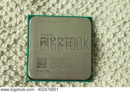 Moscow, Russia - 5 December 2020: Amd Ryzen Processor, Cpu Chip Close-up, Illustrative Editorial.