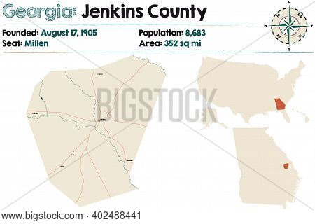 Large And Detailed Map Of Jenkins County In Georgia, Usa.