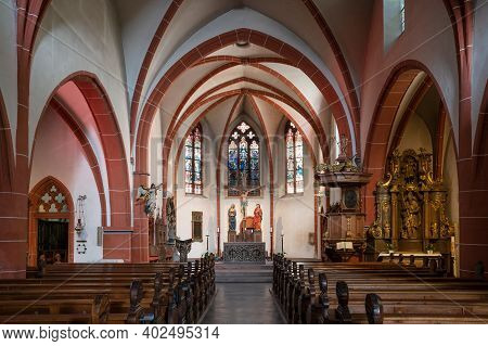 Bernkastel, Germany - June 18, 2020: View Throught The Main Aisle Of The Parish Church Saint Michael