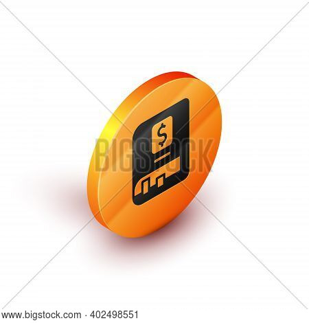 Isometric Financial Book Icon Isolated On White Background. Orange Circle Button. Vector
