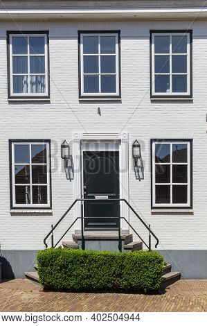 Facade Of A Historic White House In Ootmarsum, Netherlands