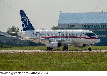 August 30, 2019. Zhukovsky, Russia. Russian Short-range Narrow-body Passenger Aircraft  Sukhoi Super