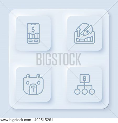 Set Line Mobile Stock Trading, Stocks Market Growth Graphs, Bear And Blockchain Technology Bitcoin. 