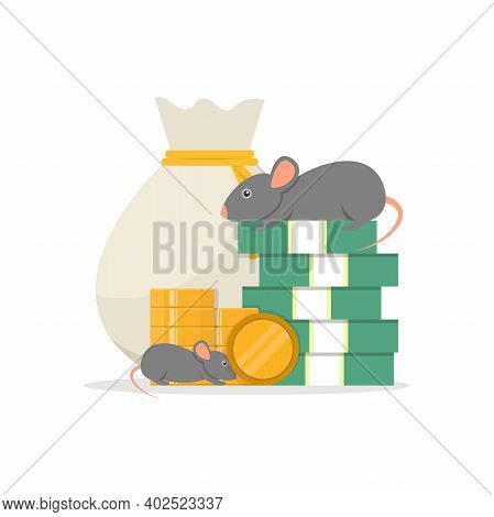 Stop Corruption, Money And Mouse, Flat Design Vector Illustration