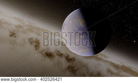 Planets And Galaxy, Science Fiction Illustration. Beauty Of Deep Space. Billions Of Galaxy In The Un