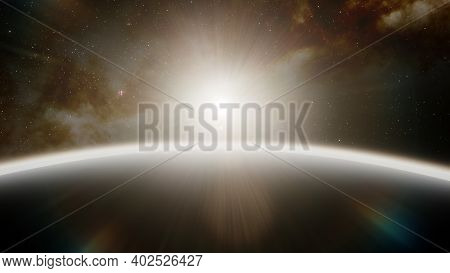 Planets And Galaxy, Science Fiction Illustration. Beauty Of Deep Space. Billions Of Galaxy In The Un