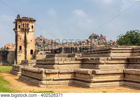 Hampi, Karnataka, India - November 5, 2013: Zanana Enclosure. Remains Of Queens Palace Is Base Platf