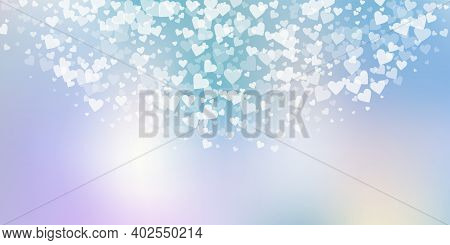 White Heart Love Confettis. Valentines Day Semicircle Exceptional Background. Falling Transparent He