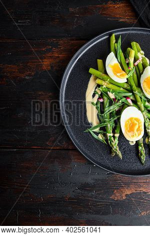 Asparagus With Eggs And French Dressing With Dijon Mustard, Onion Chopped In Red Vinegar  Taragon On