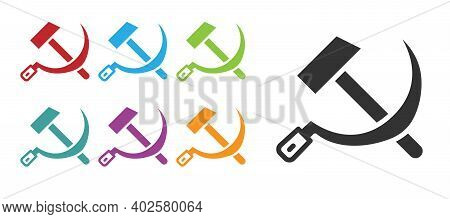 Black Hammer And Sickle Ussr Icon Isolated On White Background. Symbol Soviet Union. Set Icons Color