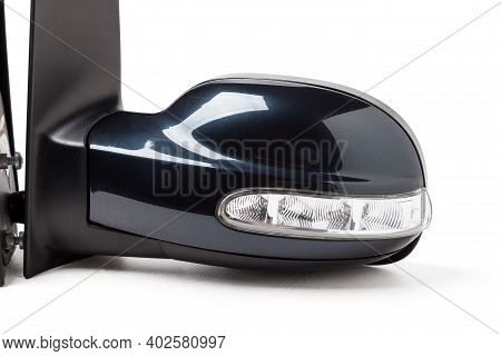 Close-up On A Pair Of Side Mirrors From A Minibus With Turn Signal Repeaters For Repair And Replacem