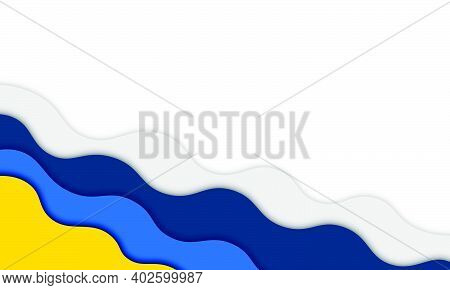 Abstract Blue, Yellow And Gray Wavy Shape With Shadow. Background For Designs.