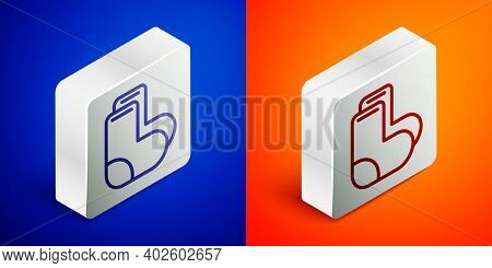 Isometric Line Valenki Icon Isolated On Blue And Orange Background. National Russian Winter Footwear