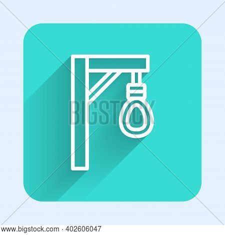 White Line Gallows Rope Loop Hanging Icon Isolated With Long Shadow. Rope Tied Into Noose. Suicide, 