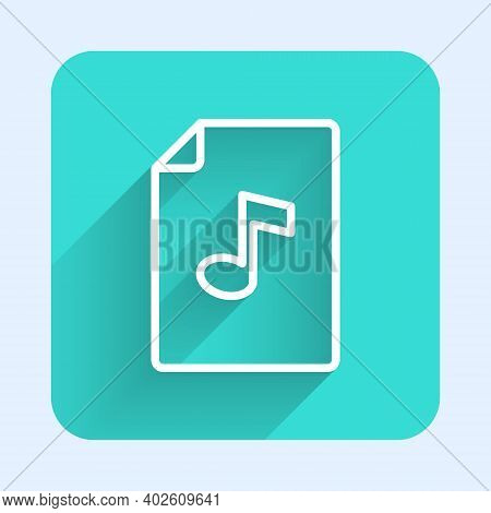 White Line Music Book With Note Icon Isolated With Long Shadow. Music Sheet With Note Stave. Noteboo
