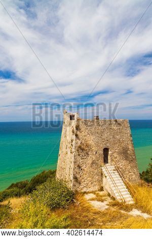 Torre di Monte Pucci near Baia Calenella beach, Vico del Gargano, Foggia, Italy