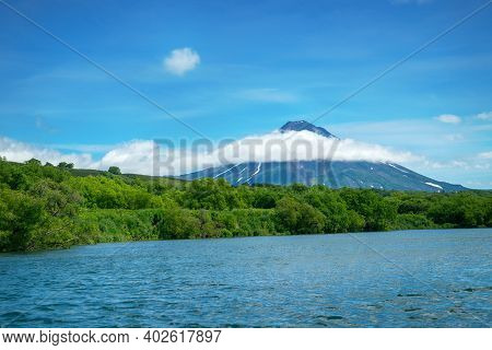 Russia, Kamchatka. South Kamchatka Nature Reserve. View From The Kuril Lake To The Ilyinsky Volcano.