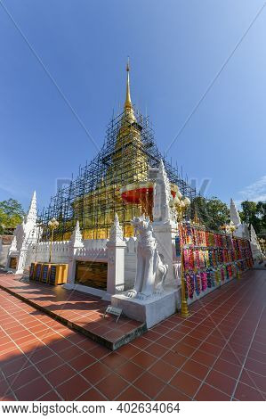 Phra That Chae Haeng Temple Nan Province, Thailand, It Is Being Renovated Annually And Important Tou