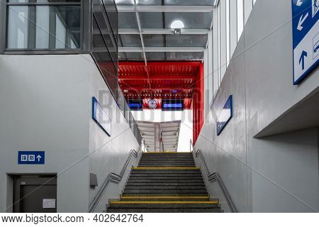 Gdansk, Poland - January 10, 2021: Interior Of Platform Of Pomeranian Metropolitan Railway In Gdansk