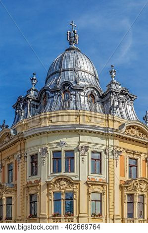 Cluj-napoca, Romania - September 20, 2020: One Of The Two Twin Buildings, Unique In Transylvania. Iu