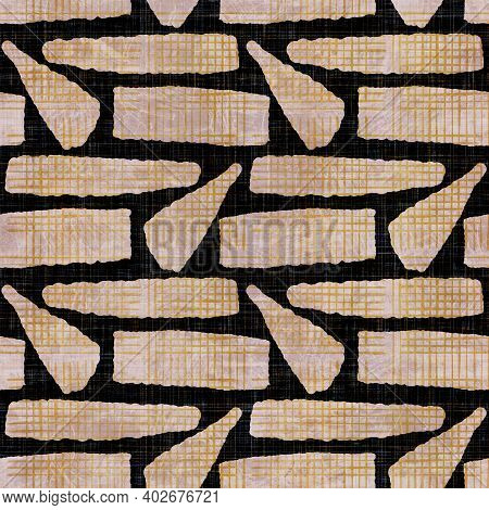 Seamless Dark Geometric Block Print Background. Boho Ethnic Soft Furnishing Fabric Style. Tie Dye Pa