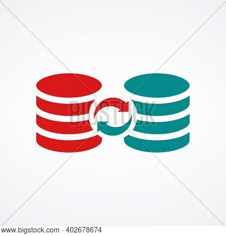 Server Databases Icon With Sync Data Circle Arrows, Data Sync Symbol. Stock Vector Illustration Isol