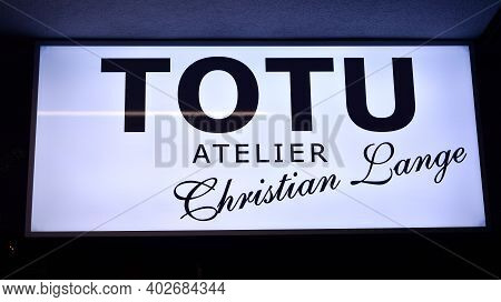 Warsaw, Poland. 10 January 2021. Sign Totu Atelier Christian Lange. Company Signboard Totu Atelier C