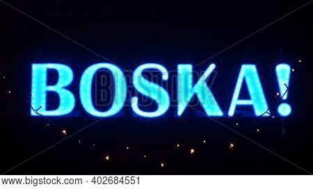 Warsaw, Poland. 10 January 2021. Sign Boska. Company Signboard Boska.