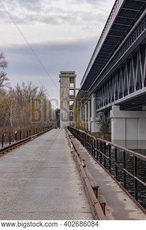 Old And New Bridges. Unfinished Grey Construction
